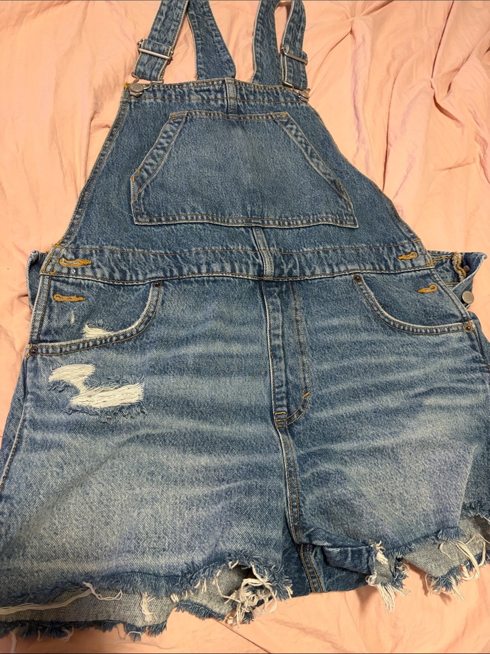 Vintage Blue Distressed Denim Overall Shorts